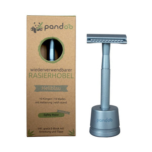 pandoo Rasierhobel Blau Rasierhobel aus Metall | inkl. 10 Klingen und E-Book | 7 Farben