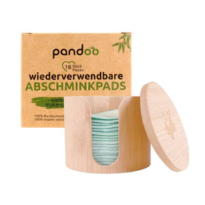 pandoo Wattepads 18 wiederverwendbare Abschminkpads | inkl Aufbewahrungsbox aus Bambus | 100% Bio Baumwolle