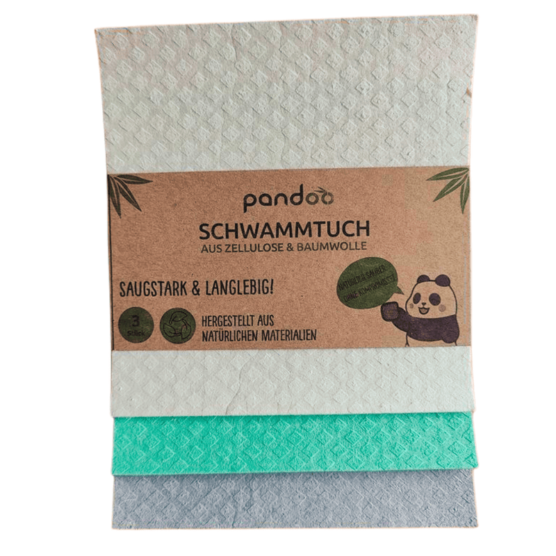 pandoo Schwammtuvh Schwammtücher 3er-Set – waschbar, saugstark & plastikfrei