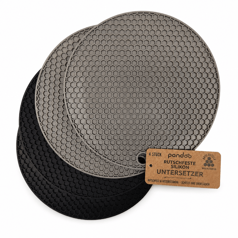 pandoo Topfuntersetzer 4er Set | 2x Schwarz & 2 x Grau Silikon Topfuntersetzer mit Wabenstruktur