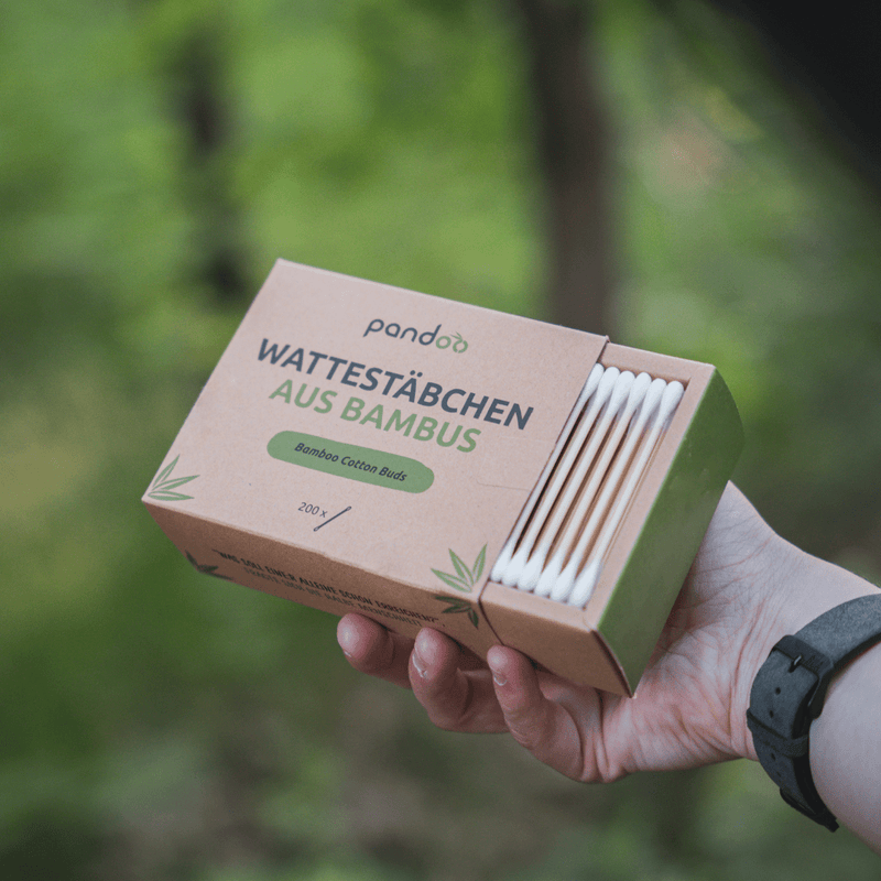 pandoo Wattestäbchen Plastikfreie Wattestäbchen aus Bambus und Bio-Baumwolle