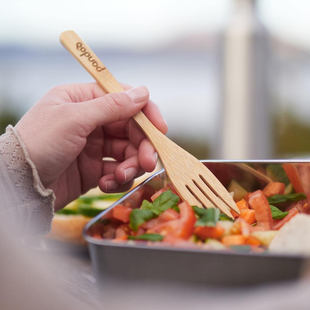 pandoo Besteck Messer Besteck aus 100% natürlichem Bambus | 5er Set | Löffel, Messer oder Gabeln