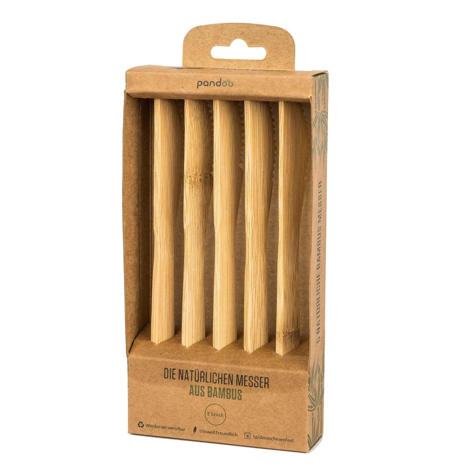 pandoo Besteck Messer Besteck aus 100% natürlichem Bambus | 5er Set | Löffel, Messer oder Gabeln