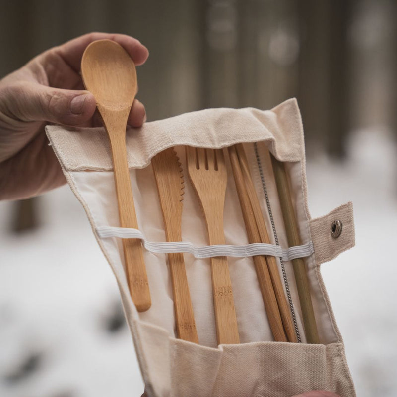 pandoo Besteck Set Bambus Picknick und Reise Besteck-Set