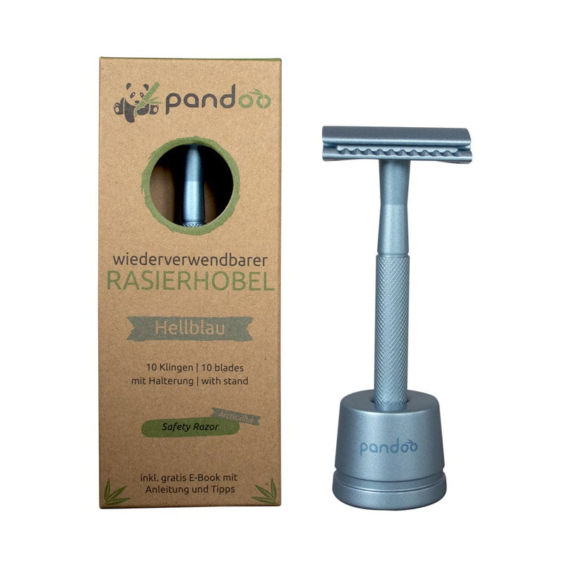 pandoo Rasierhobel Blau Rasierhobel aus Metall | inkl. 10 Klingen und E-Book | 7 Farben